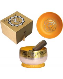 Nieuwe Chakra Klankschaal Zilveren Messing-Geel Met Doos, Ring & St