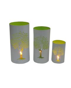 Metalen Levensboom Kaars Houder Set Van 3 (29/25 / 15Cms) Whi