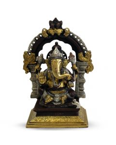 Ganesh Sitting Yelli Ring On Sq. Base (South Brass Finish)7"