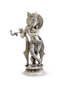 Krishna Standing on Rd. Base W/ Ring (Fine Silver Finish) 11