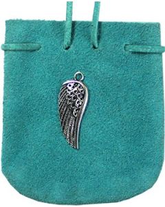Suede Zakje Turkoois- Engel Wing 3.25 "X 2.75"