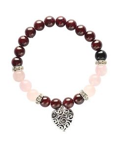 Armband Garnet & Rozenkwarts Met Harthanger