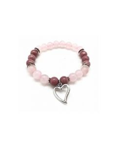 Armband Rhodonite En Rozenkwarts Met Harthanger