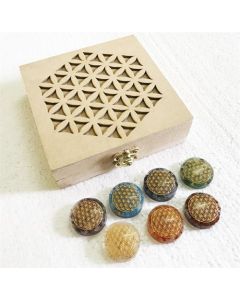 Orgone Chakra Disc Set Met Flower of Life Opbergdoos