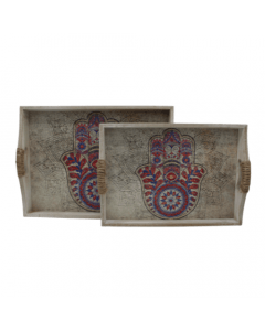 Houten dienblad set Hand van Fatima- Set van 2