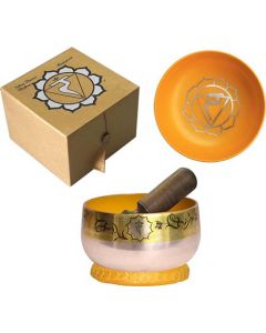 Nieuwe Chakra Klankschaal Zilveren Messing-Geel Met Doos, Ring & St