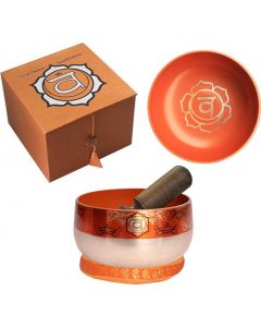 Nieuwe Chakra Klankschaal Zilver Messing-Oranje Met Doos, Ring & St
