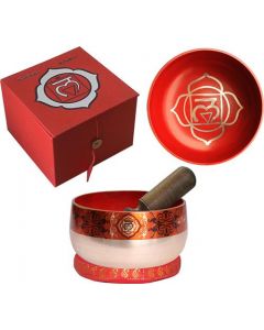 Nieuwe Chakra Klankschaal Zilver Messing-Rood Met Doos, Ring & Stok