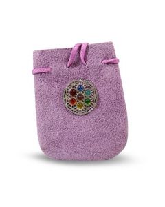 Suede Tasje Paars Chakra Bloem des Levens 3.25x2.75 inch