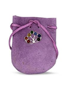 Suede Tasje Paars Chakra Lotus 3.25x2.75 inch