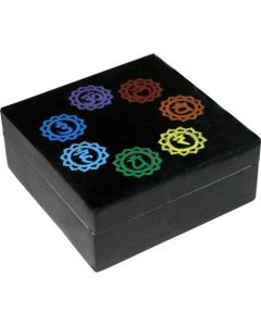 Zeepsteen Doos Zeven Chakra Symbolen in Cirkel 4x4 inch