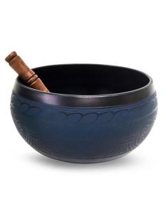 Klankschaal Buddha met Tibetaanse patronen Blauw 20cm.