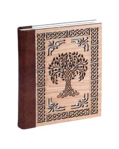 Vintage Leren Dagboek Tree Of Life met houten kaft