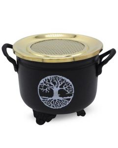 Zwarte ketel boom des levens 10x11cm met messing deksel