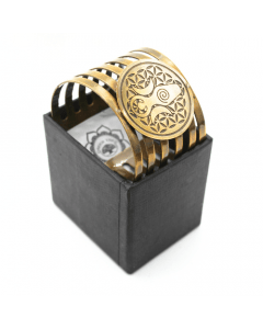 Brass Bangle Bracelet Spiral Crescent Moon & Flower Life