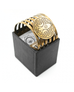 Brass Bangle Bracelet Spiral Crescent Moon & Flower Life