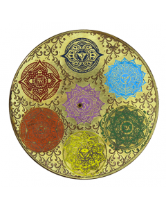 Wood & Brass Round Incense Holder 7 Chakra's