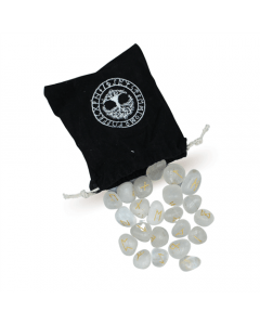 Crystal Quartz Runes Viking with Bag 25 pcs