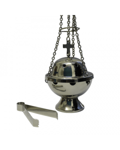 Incense Burner Chain, Cup & Tong – Nickel Polish