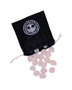 Rose Quartz Runes Viking with Bag 25 pcs