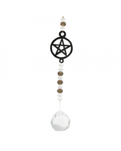 Suncatcher Hanging White/Clear Beads Pentagram