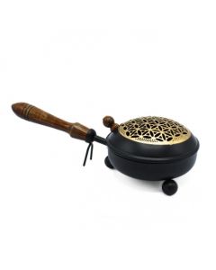 Iron Incense Pan Flower of Life with Mango Wood Handle
