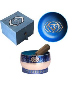 Third Eye Chakra Singing Bowl silver brass - Cobalt blue