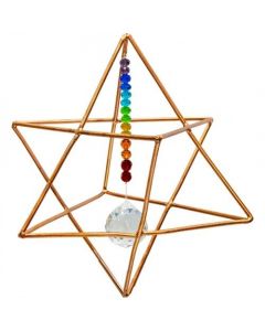 Copper Hanging Merkaba with Chakra Beads & Crystal