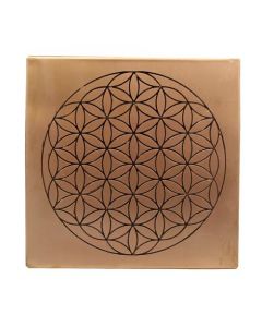 Square copper plate Flower of Life 15cm set of 2